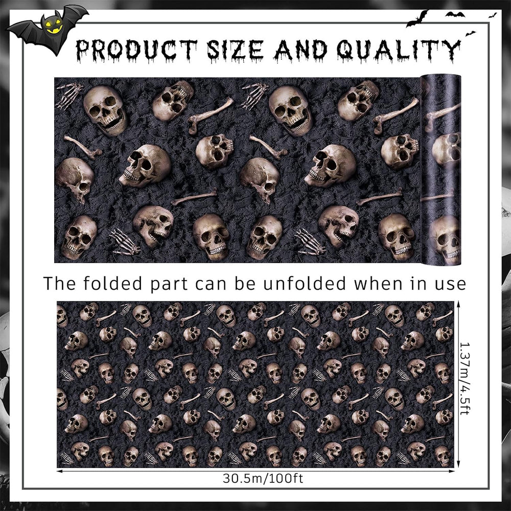 Preboun 100 ft X 54 in Halloween Skeleton Tablecloth Plastic Backdrop