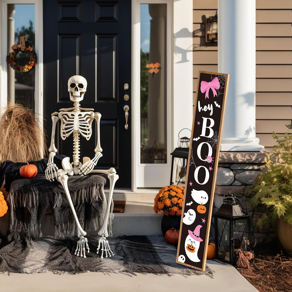 Pink Halloween Porch Sign Boo Ghost with Bow Halloween Outdoor Decor, 47"