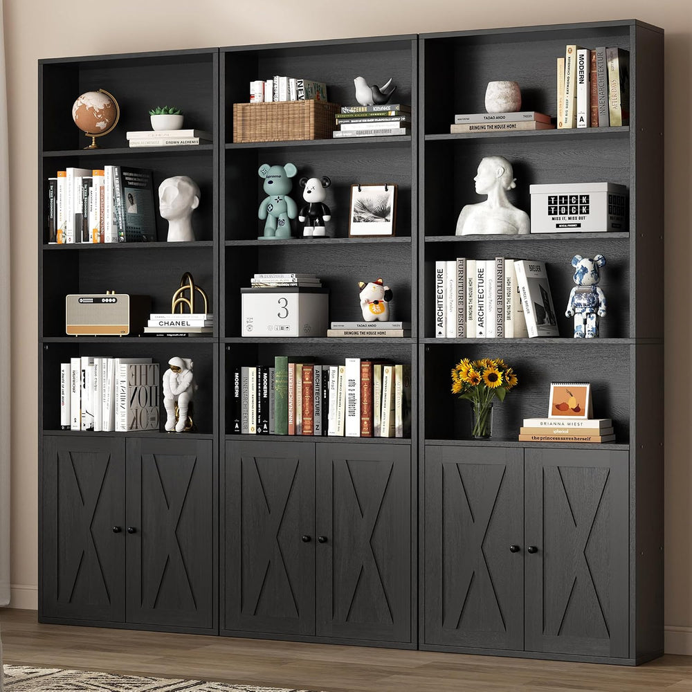 Shintenchi 6 Tier Bookshelf with Doors, Tall Standing Bookcase