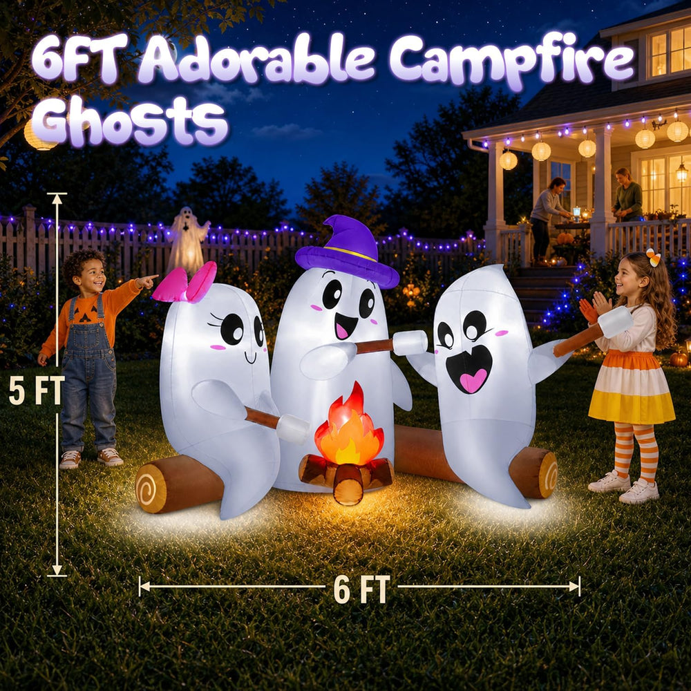 zukakii 6FT Long Halloween Inflatables Decorations Outdoor Campfire Ghosts Ad...
