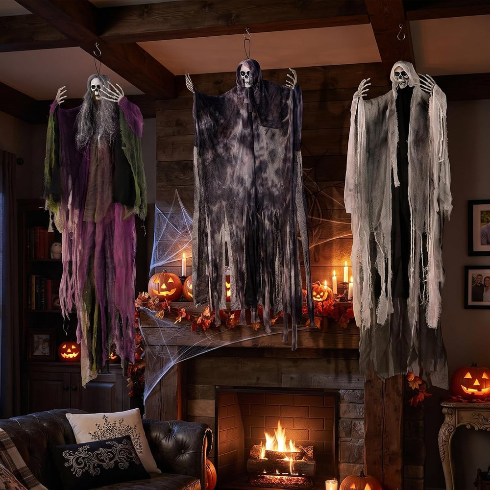3PCS Hanging Halloween Skeleton Ghosts Decorations for Outdoor Indoor
