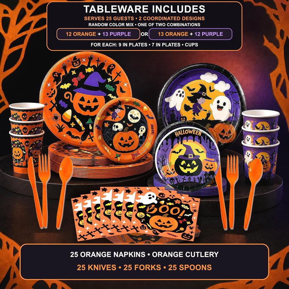 UJoyant 323PCS Halloween Party Decorations Set for 25 Guests, Orange Purple T...