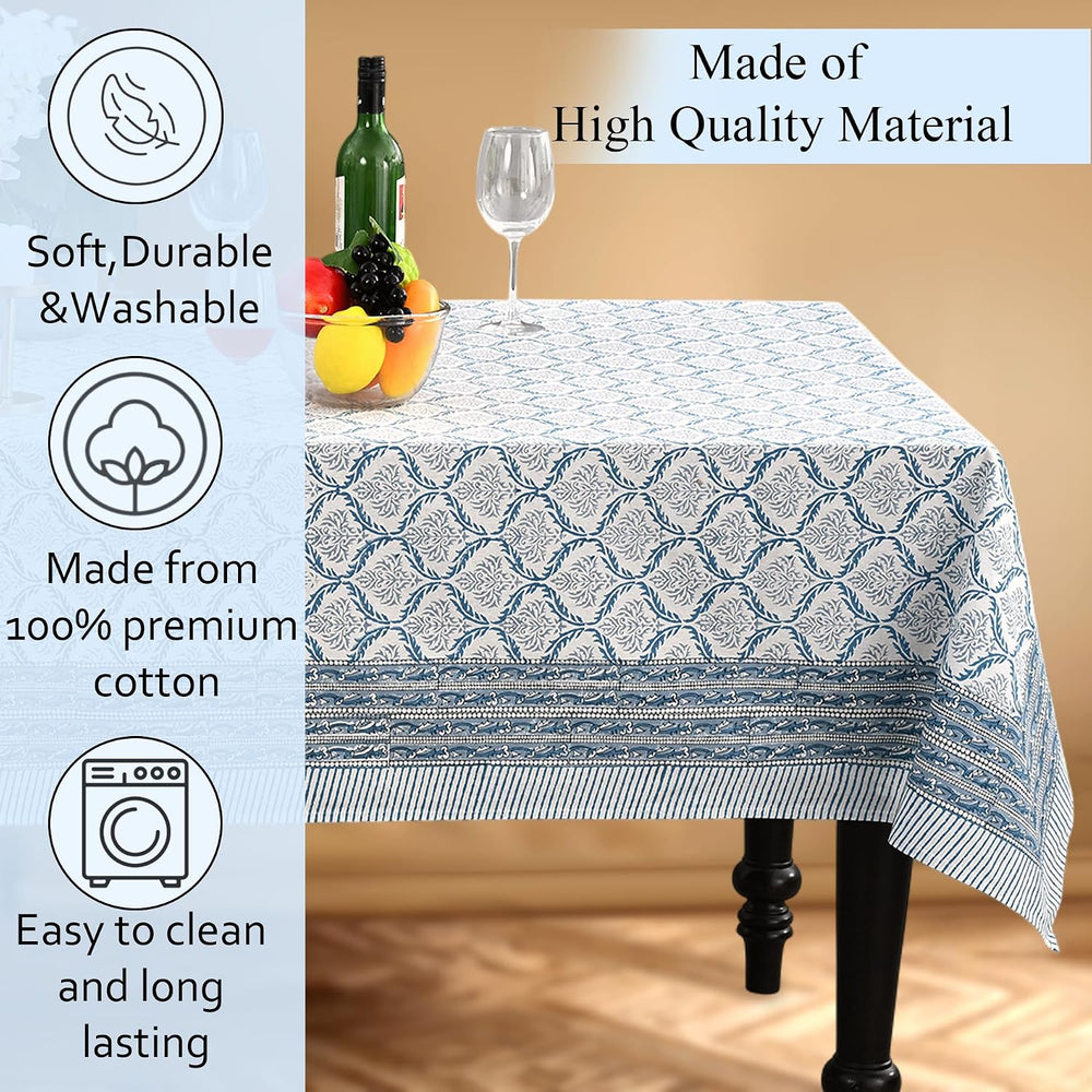 CPC Indigo Regal Tablecloth 100% Cotton 60x60 Inch Indian Block Print Rectang...