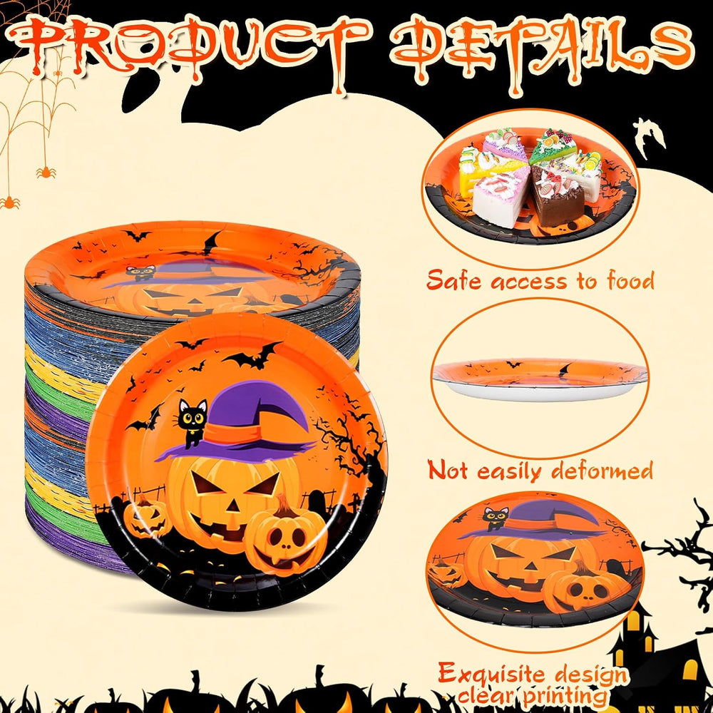 Uiifan 120 Pieces Halloween Round Paper Plates, 9 Inches