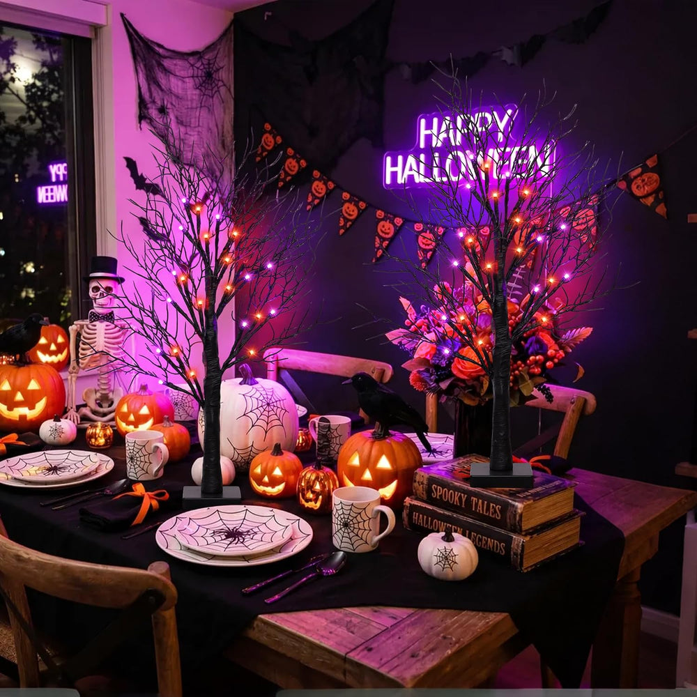2 Pack 24 Inch Spooky Black Halloween Tree Decorations for Indoor Home Table,...