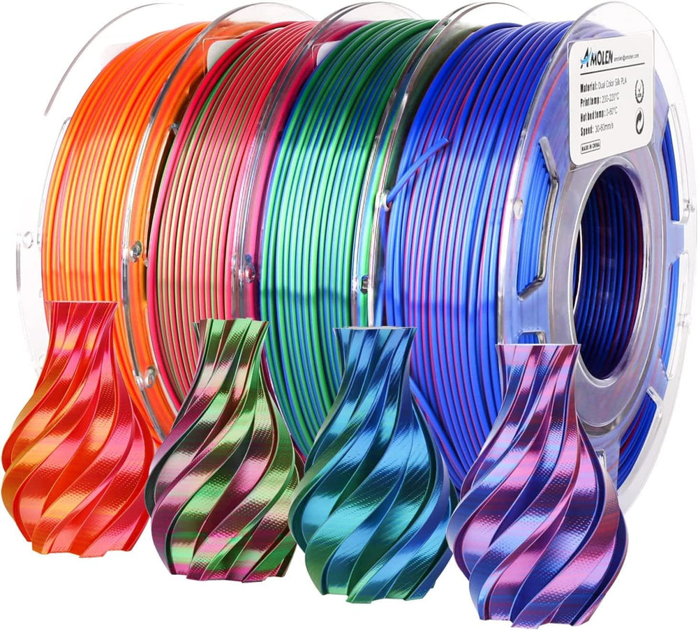 AMOLEN Silk PLA 3D Printer Filament Bundle, Shiny Dual Color Filament 1.75mm ...