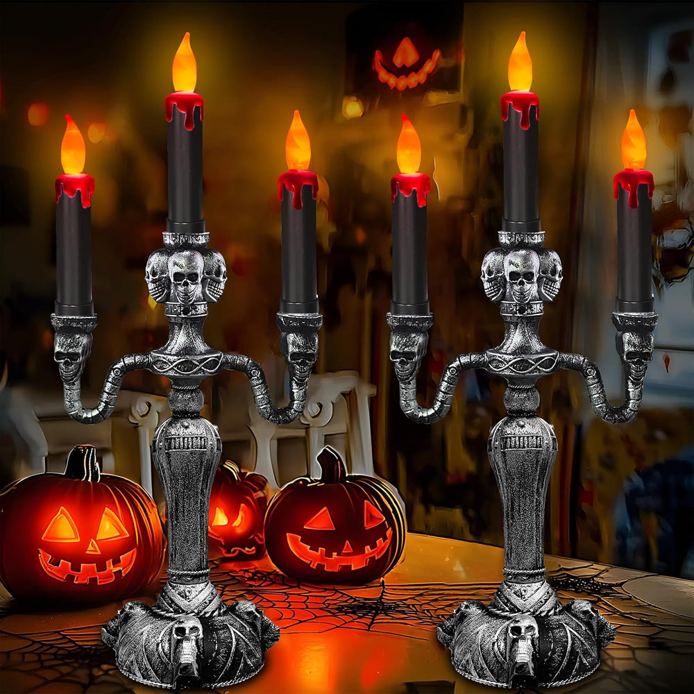 2 Pack Large Halloween Candelabra Flameless Candle Holder Table Centerpiece