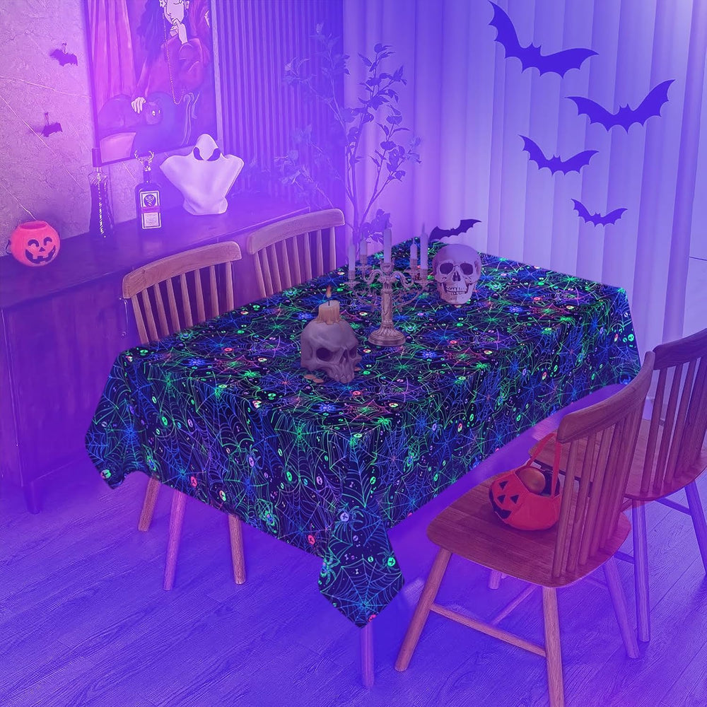 FRAMICS Halloween Tablecloth, Blacklight Table Cloth, Black Spider Web Table ...