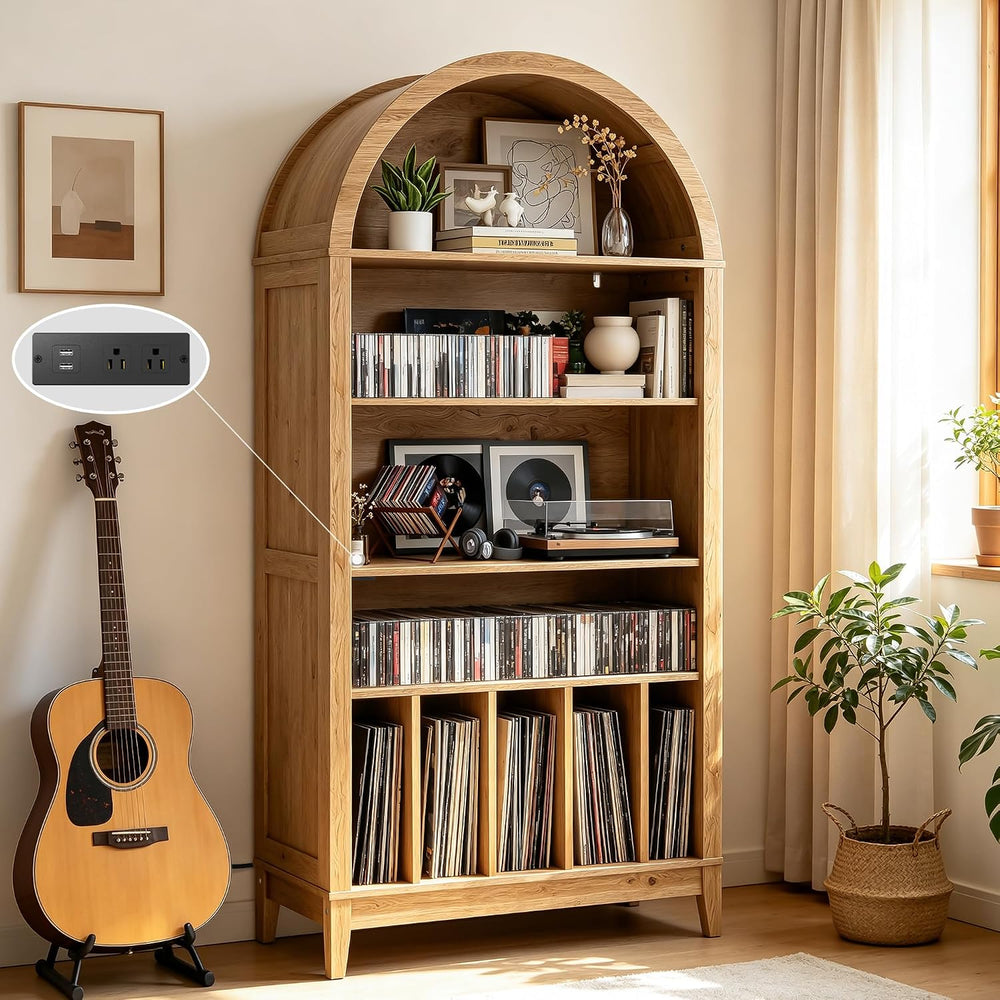 Large Record Player Stand Holds 350+ Albums, 5 Tier Arched Bookshelf Vinyl Re...