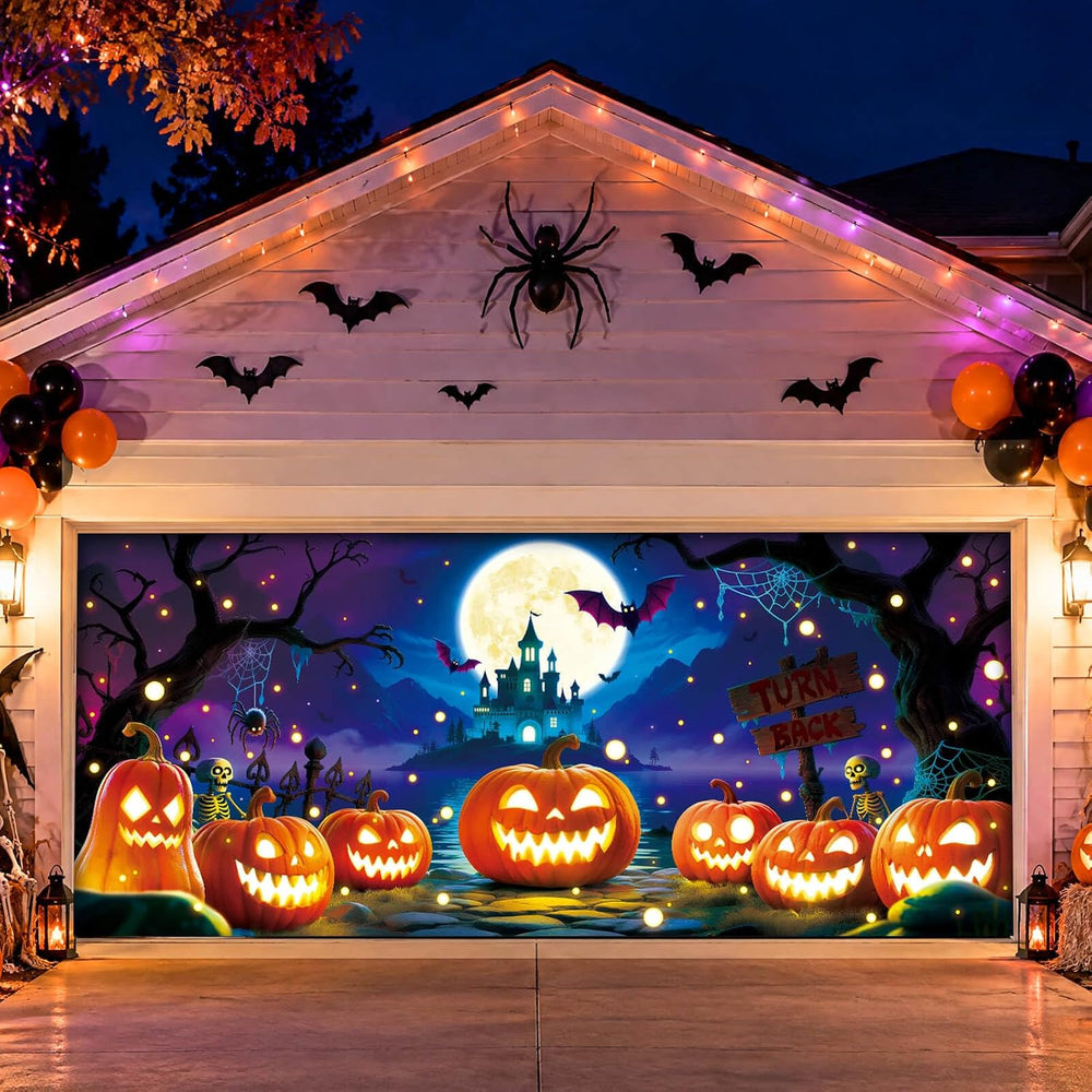 Halloween Garage Door Cover Decor, 7x16ft Outdoor Party Backdrop