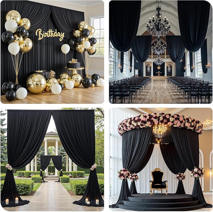 PartyVillage 10ft×15ft Black Backdrop Curtain for Halloween Parties, 2 Panels...