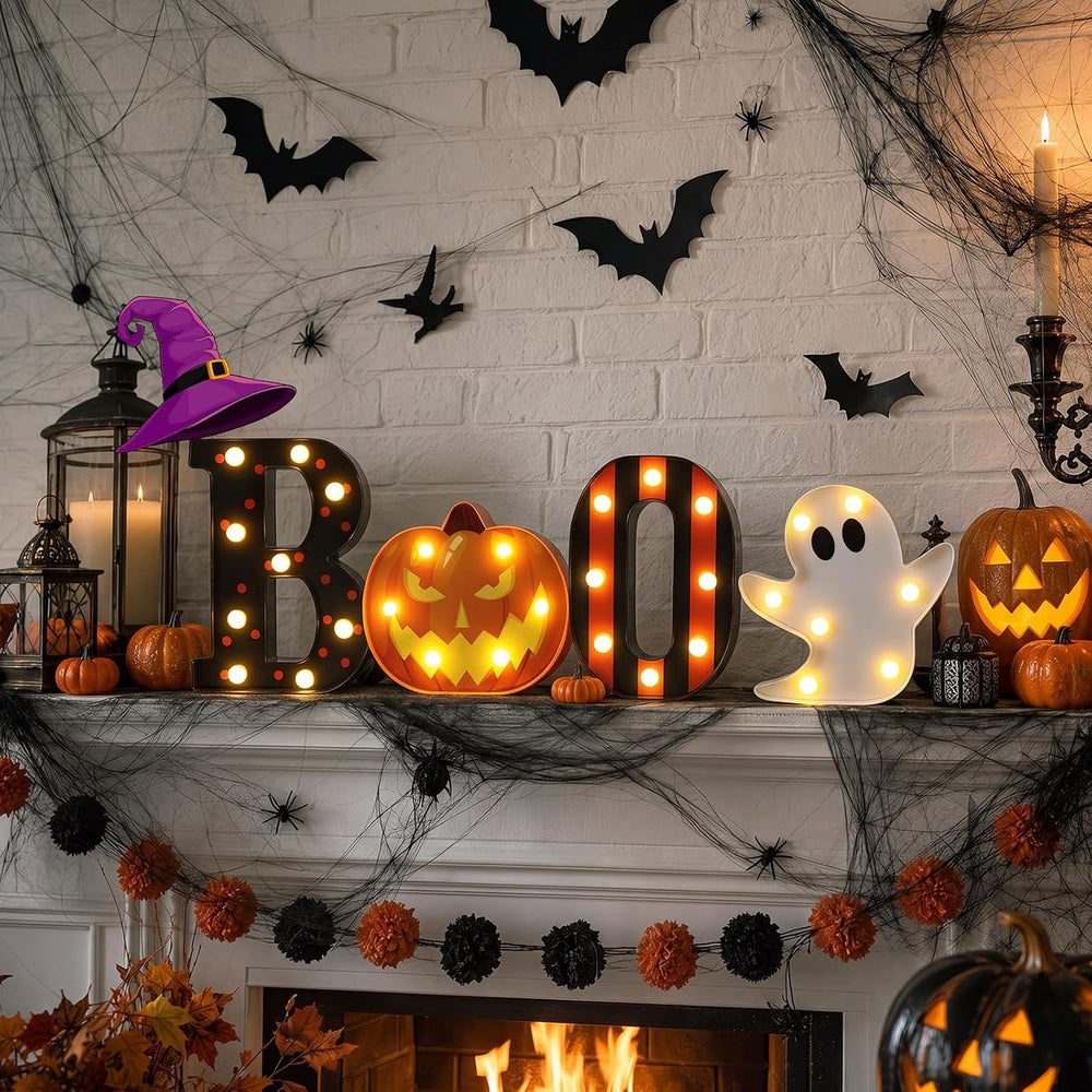 Ganeen Plastic Halloween Decoration LED Pumpkin Ghost Boo Light up Sign