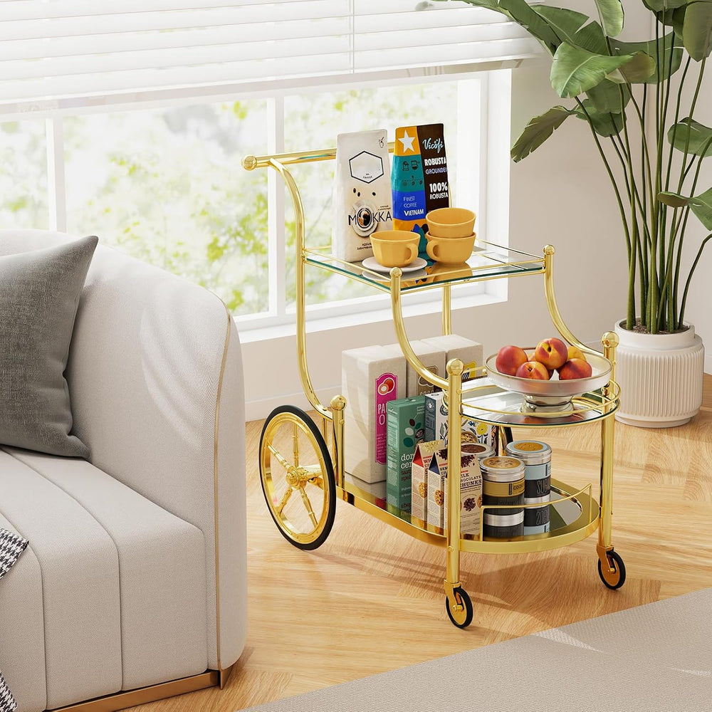 Tangkula Bar Cart, 3-Tier Rolling Home Bar Serving Cart with Mirrored Shelves...