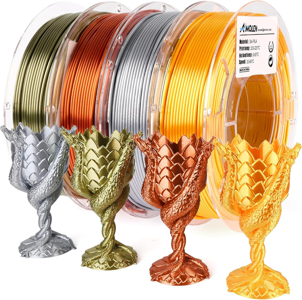 AMOLEN PLA 3D Printer Filament PLA Filament 1.75mm Silk Filament Bundle,Gold,...
