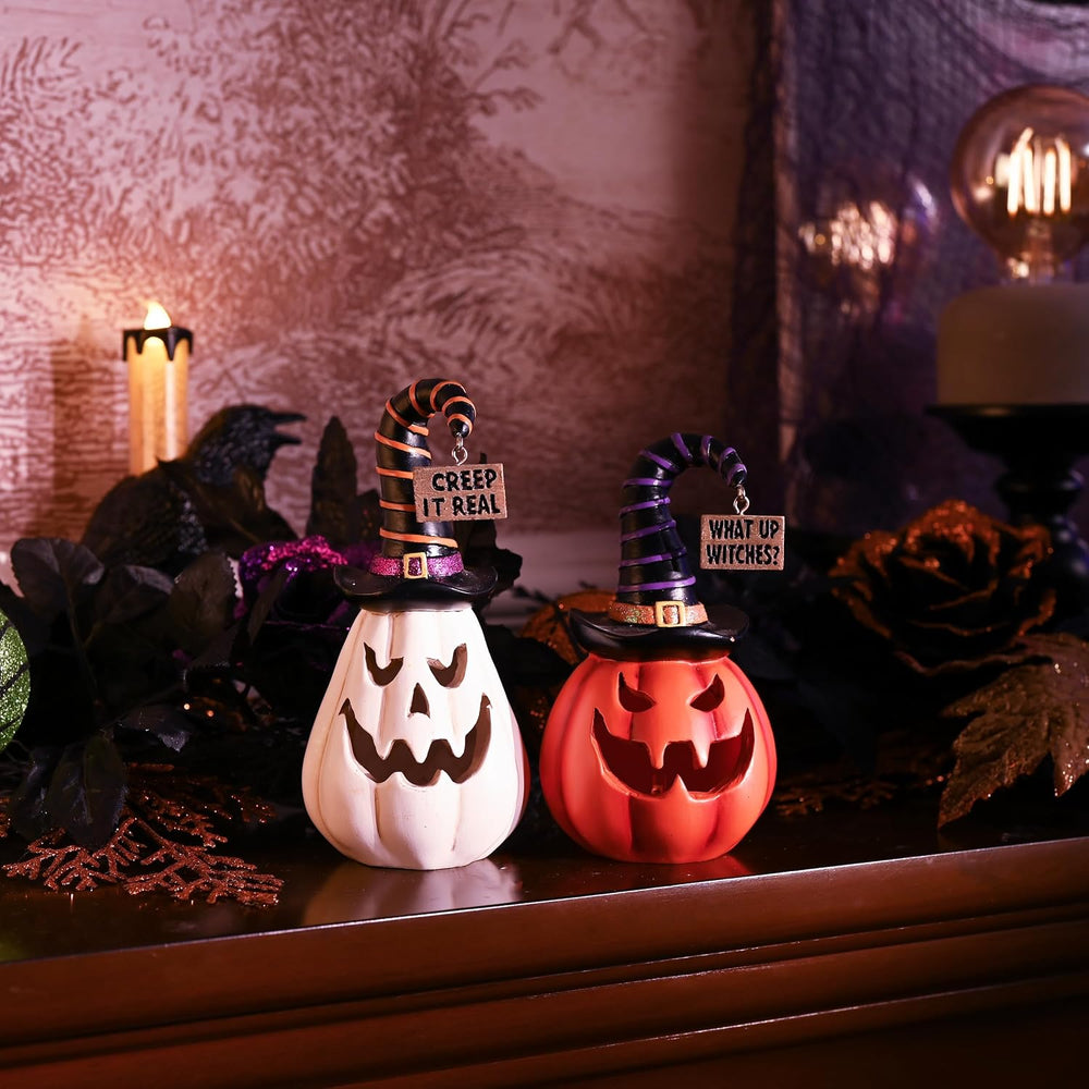 Valery Madelyn Pumpkin Halloween Decorations Indoor for Home, 2Pcs Resin Hall...