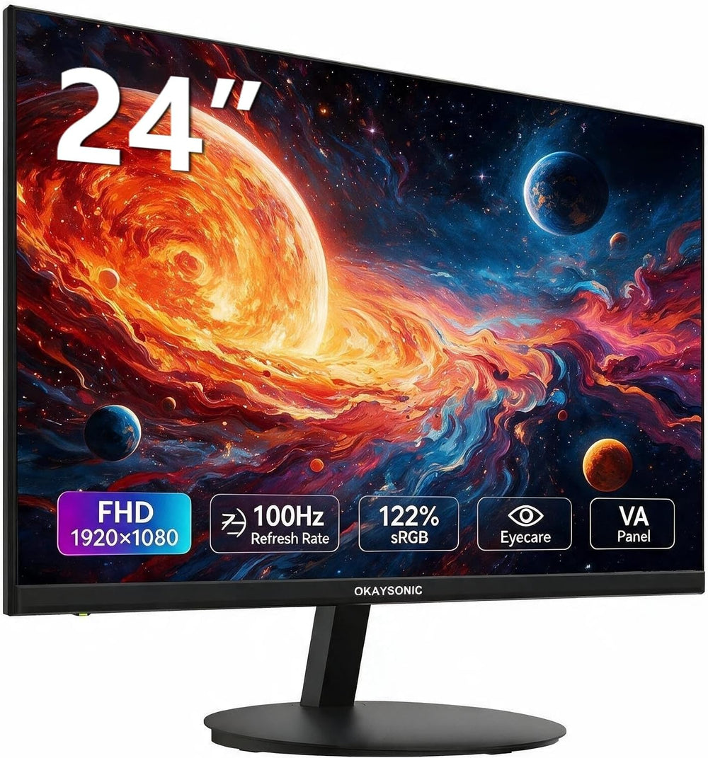 24 Inch Monitor 100Hz 1ms, AMD FreeSync, 100% sRGB, Eye Care