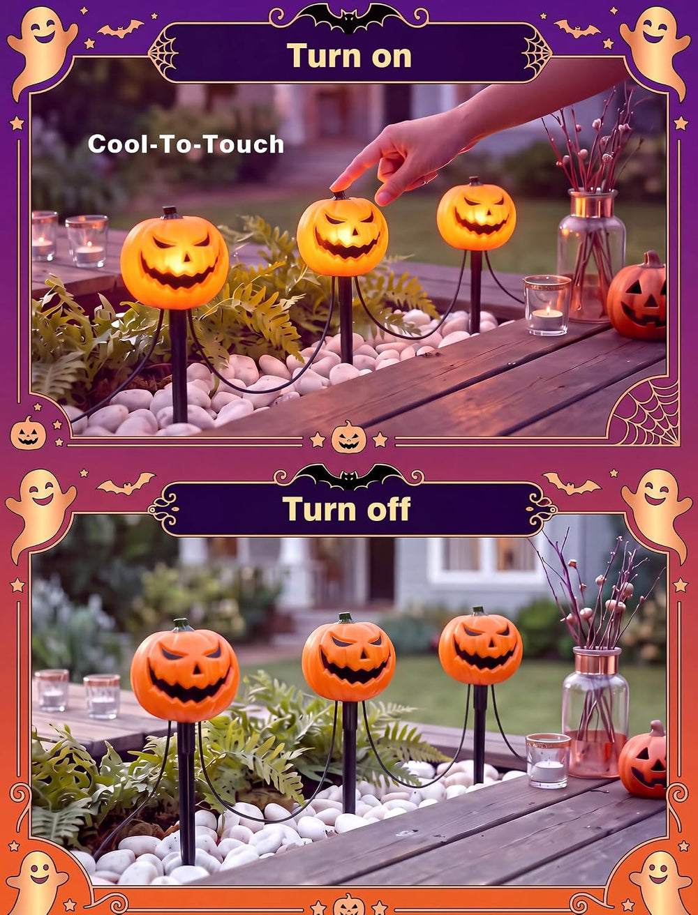 10.5FT Halloween Pumpkin Pathway Lights, 5PK LED Pumpkin Light Decor