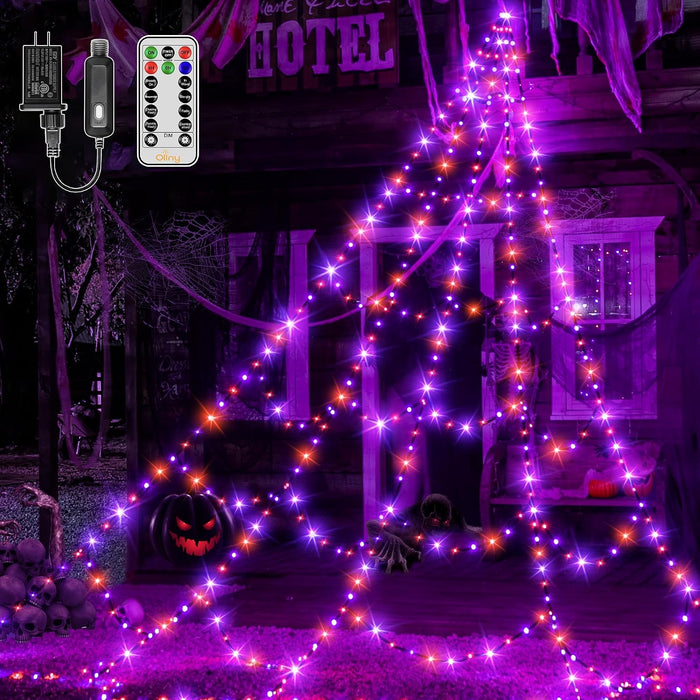Ollny Halloween Lights Outdoor 454 LED Spider Web Lights Orange & Purple