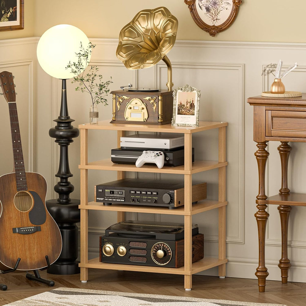 LELELINKY 4-Tier AV Media Player Stand, Natural Stereo Cabinet, Modern Audio ...