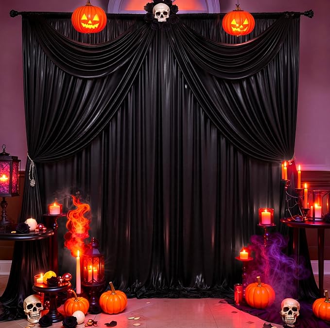 10ftx10ft Black Sequin Backdrop Curtain for Parties, Wrinkle Free Thick Glitt...