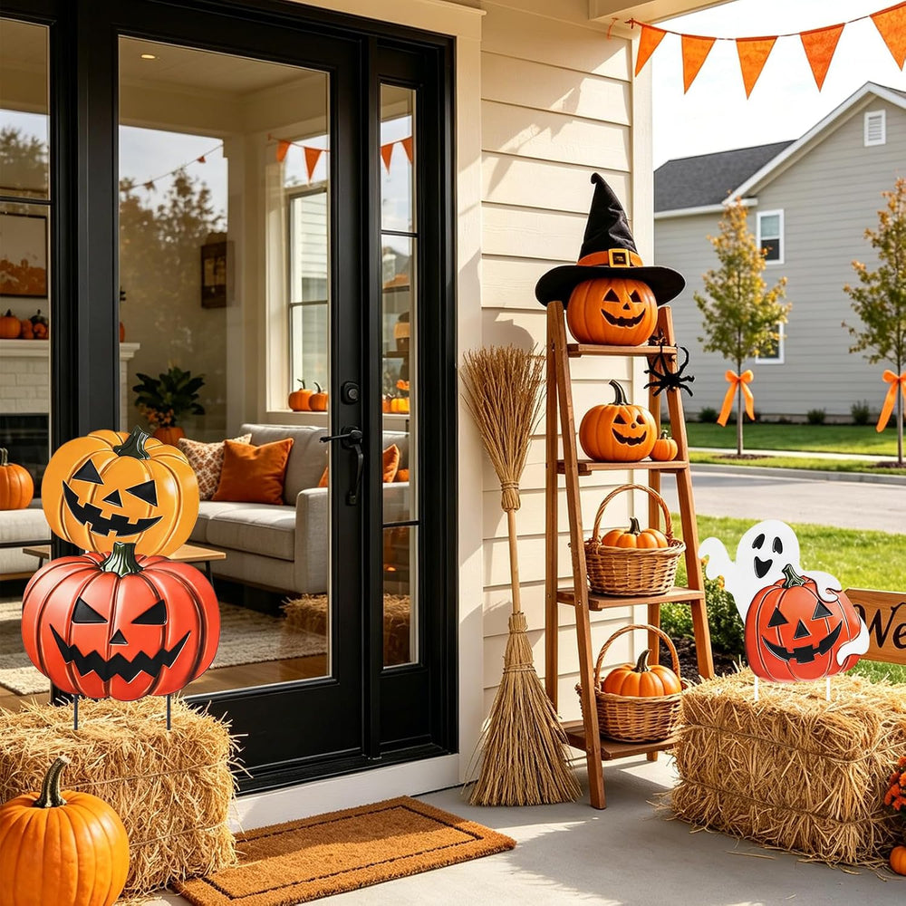 VCUTEKA Halloween Outdoor Decor Pumpkin Stake Yard Sign Garden Stake 3 PCS