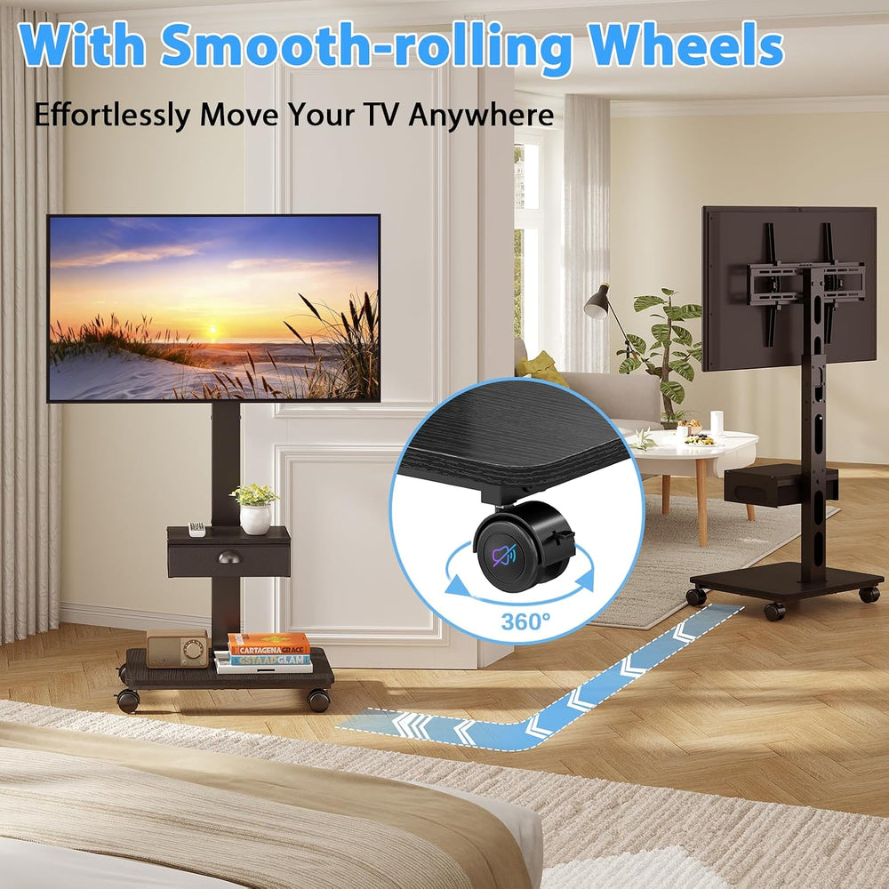 Rolling TV Stand With Drawer, TV Stand Cart On Wheels For 30-75 Inch TVs