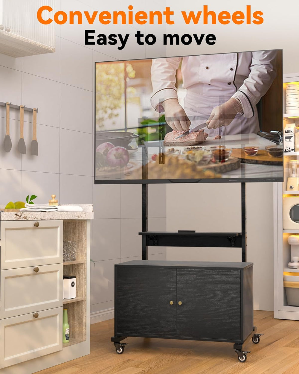 KAMIWI Rolling TV Stand, Mobile TV Cart for 32-75-Inch TVs up to 150lbs