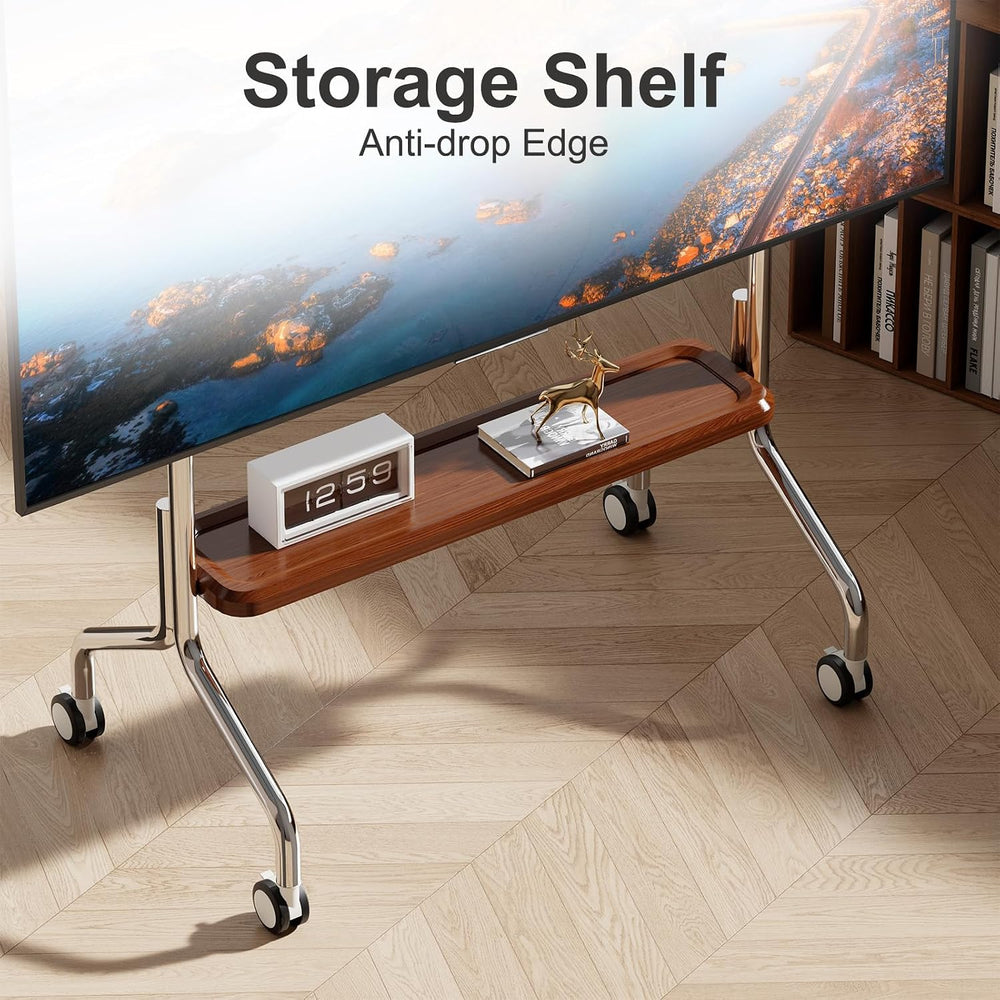 Easel Rolling TV Stand for 32-75" TVs, Stainless Steel TV Cart with Shelf