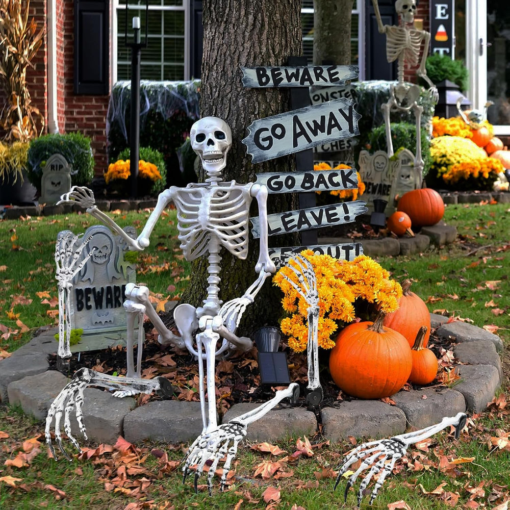 Wonderjune 10 Pcs Skeleton Hands Stakes Halloween Yard Decor,Black White