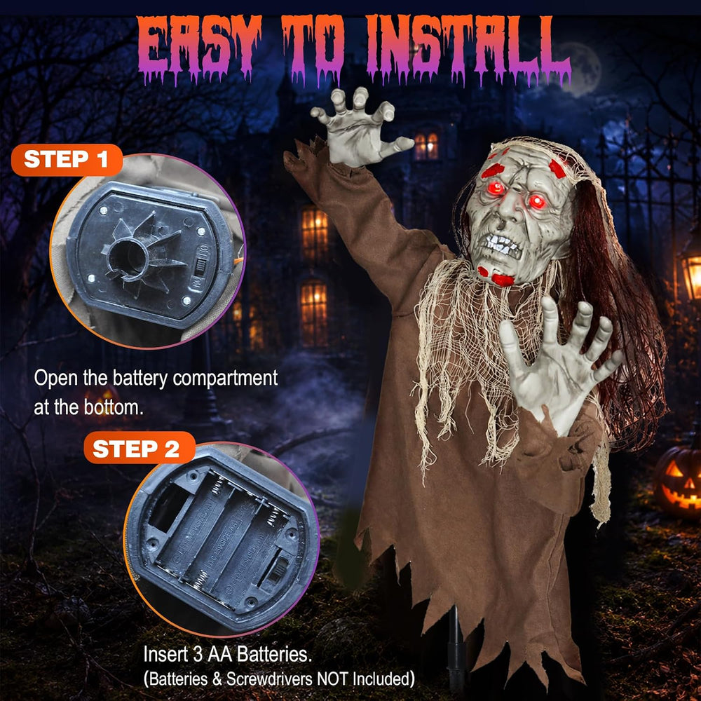 Halloween Creepy Animatronic Zombie Groundbreaker Outdoor Decor with Light up...