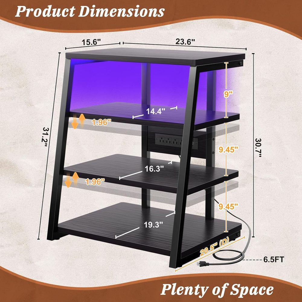 Armocity 4-Tier AV Media Stand with Power Strips, Stereo Stand with LED Light...