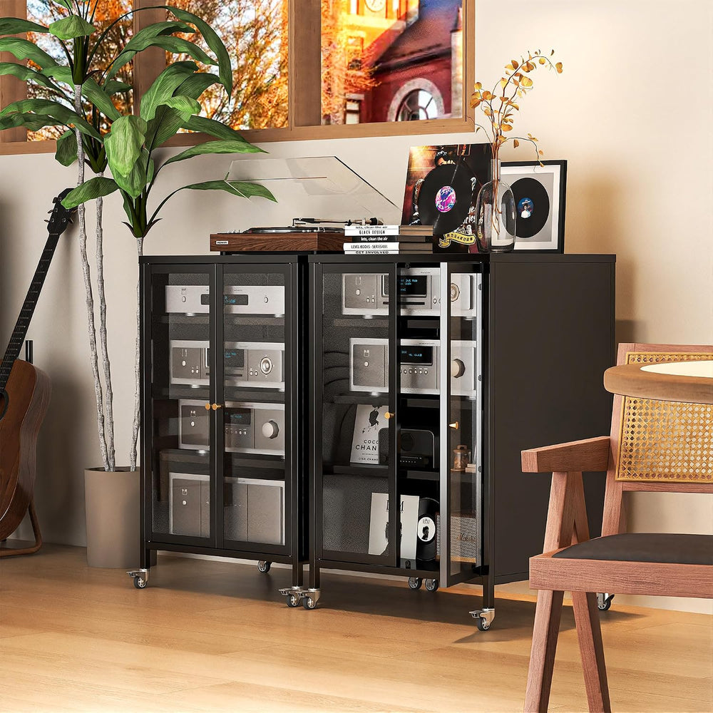 Heavy Duty 4-Tier Media Cabinet, Audio-Video Media Stand with Tempered Glass ...