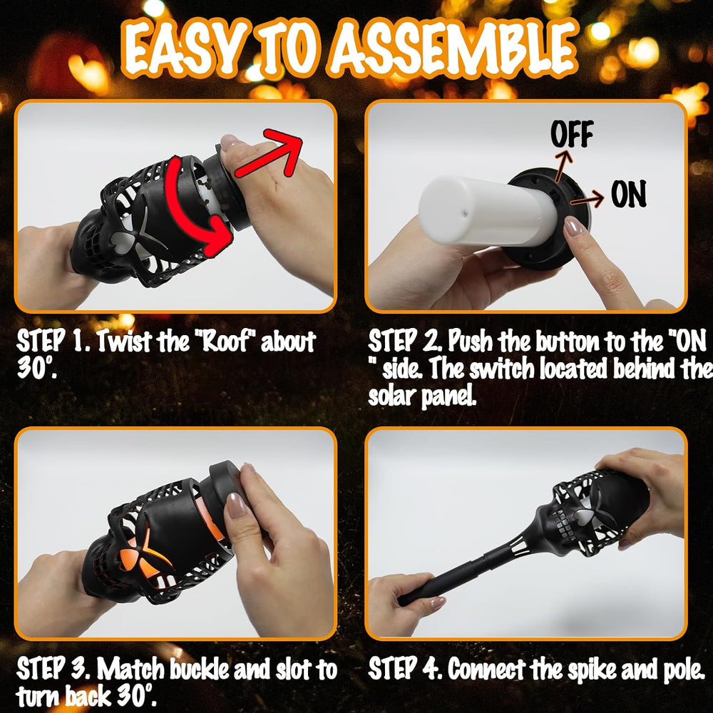 Halloween Solar Skull Stake Lights, Pathway Decor, 8 Pc, Orange