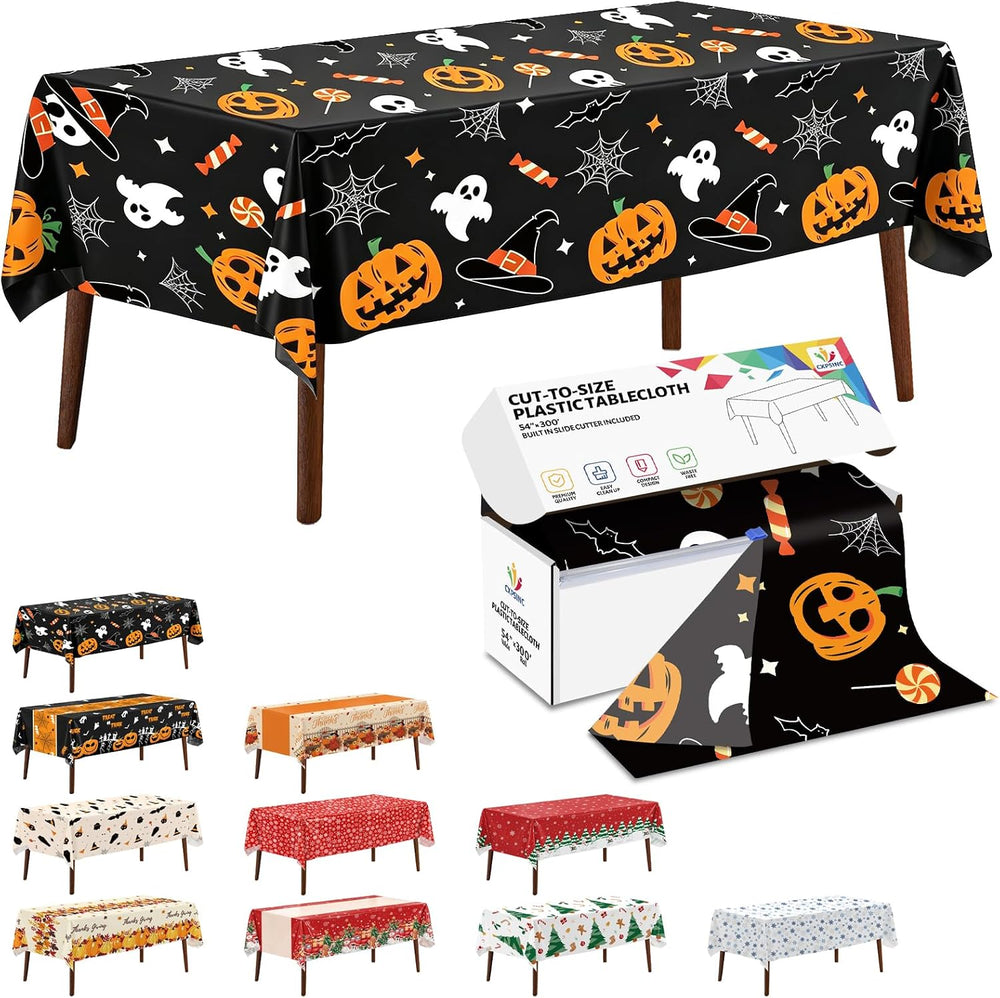 CXPSINC 54 Inch X 300 Feet Plastic Table Cover Roll Disposable Halloween Tabl...