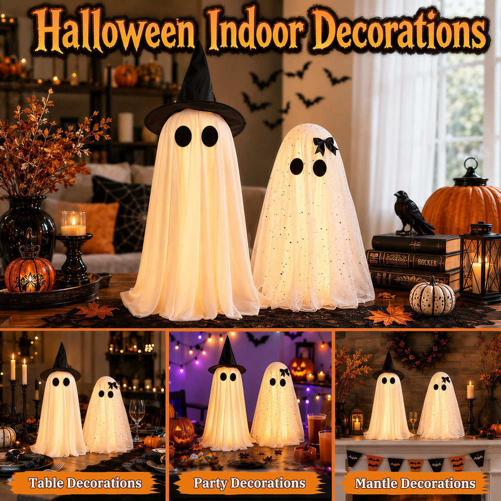 2 Pack Halloween Decorations Indoor & Outsoor, Spooky Light Up Ghost with...