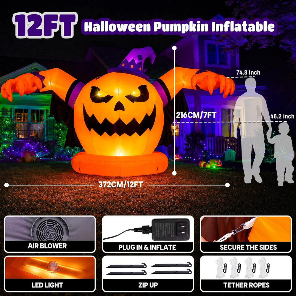 12.2 FT Halloween Inflatables Decorations Outdoor - Giant Pumpkin Blow Ups