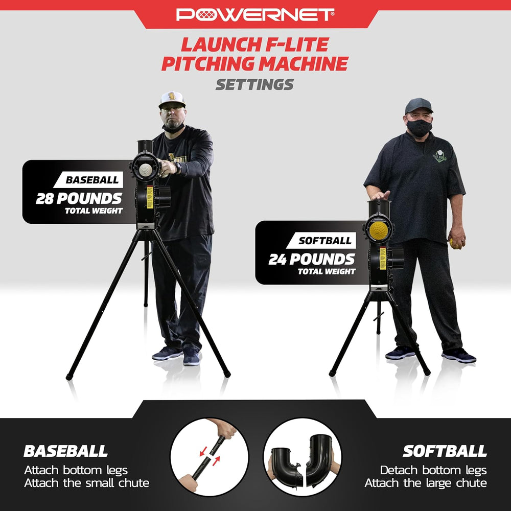 PowerNet Launch F-lite Softball & Baseball Pitching Machine, Dimpled Prac...