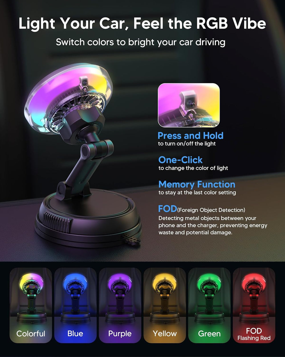 Qi2.2 25W Magnetic Car Charger with Cool Fan, 78+LBS Vacuum Suction