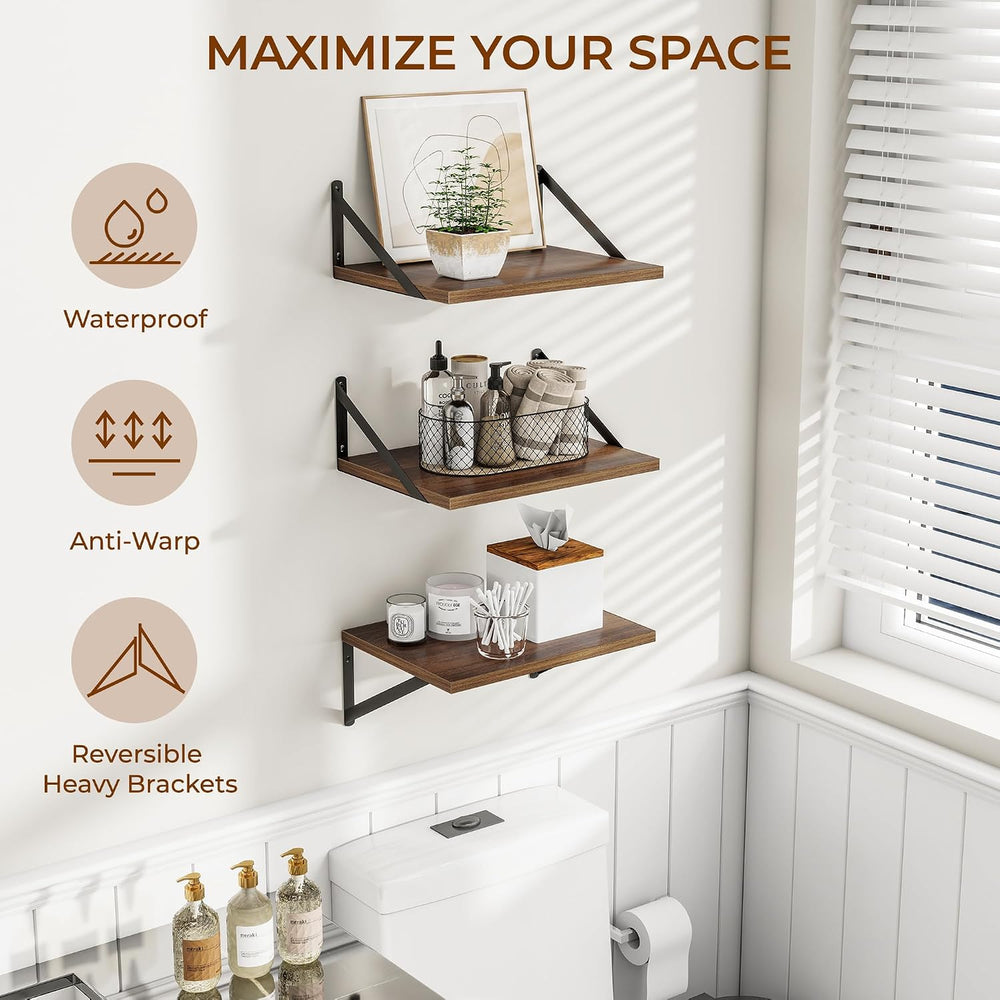 Heimlove 16W x 12D Deep Floating Shelves Set of 3 Walnut