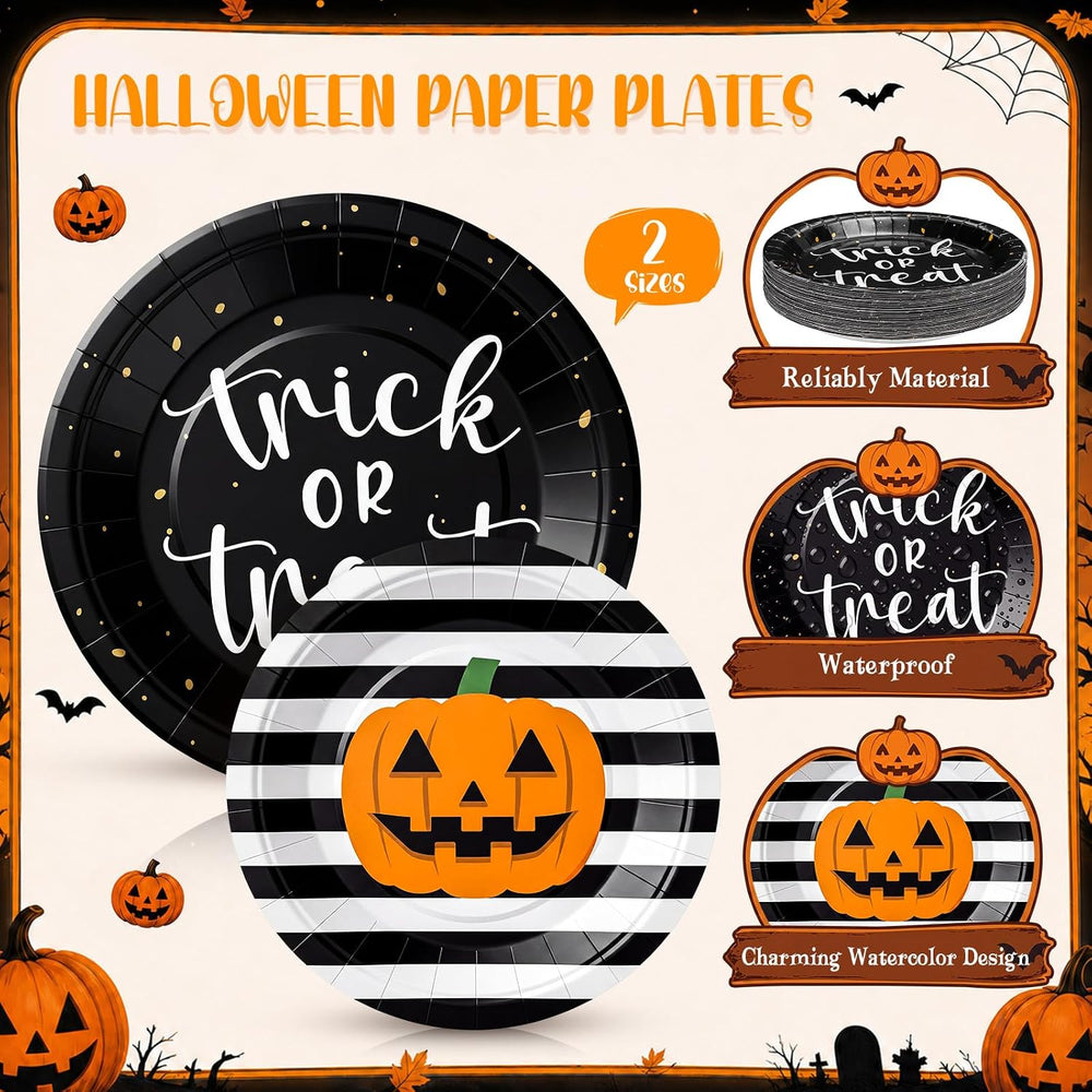 Honeydak 210 Pcs Halloween Trick or Treat Plates and Napkins for 30 Guests