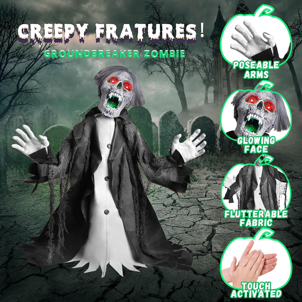 Halloween Animatronic Zombie Groundbreaker Decoration, 2.3 FT Motion & So...