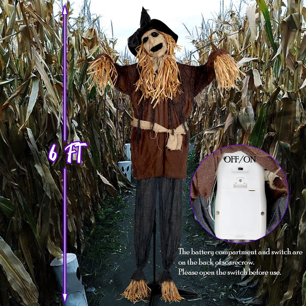 ATDAWN 6FT Halloween Standing Scarecrow, Life-Size Animated Ghost Decor with ...