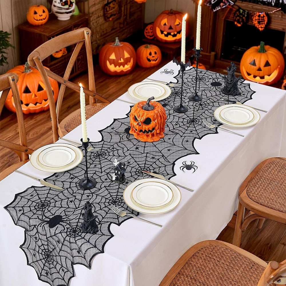 Halloween Table Runner Black Lace Spider Web Table Runner 6 Pack 18x72 Inch