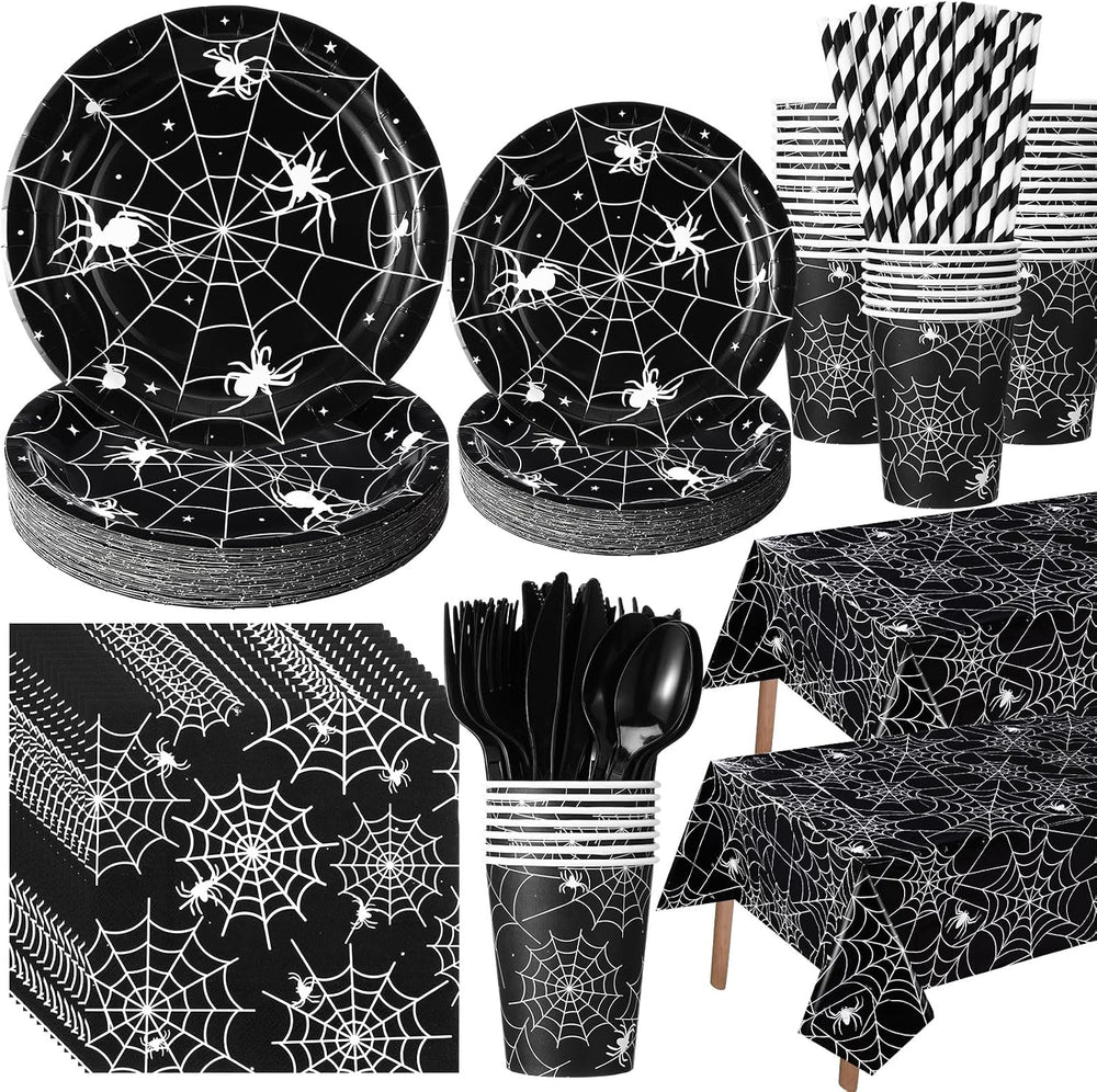 Funnymoom 452 Pcs Halloween Spiderweb Party Supplies Tableware for 50 Guest