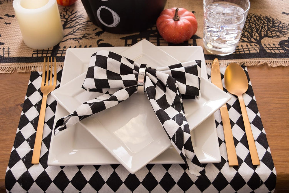 DII Halloween Tabletop, Harlequin Collection, Table Runner, 14x72, Black and ...