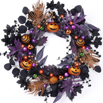 Valery Madelyn 24" Pumpkin Halloween Wreath for Front Door Decor