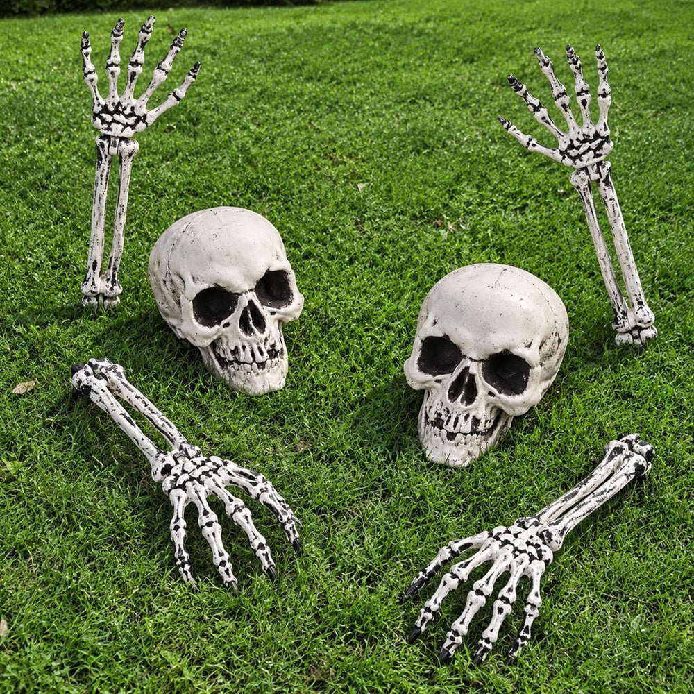 Zhanmai 6 Pcs Halloween Skeleton Outdoor Decor, Skulls Arms Graveyard Lawn