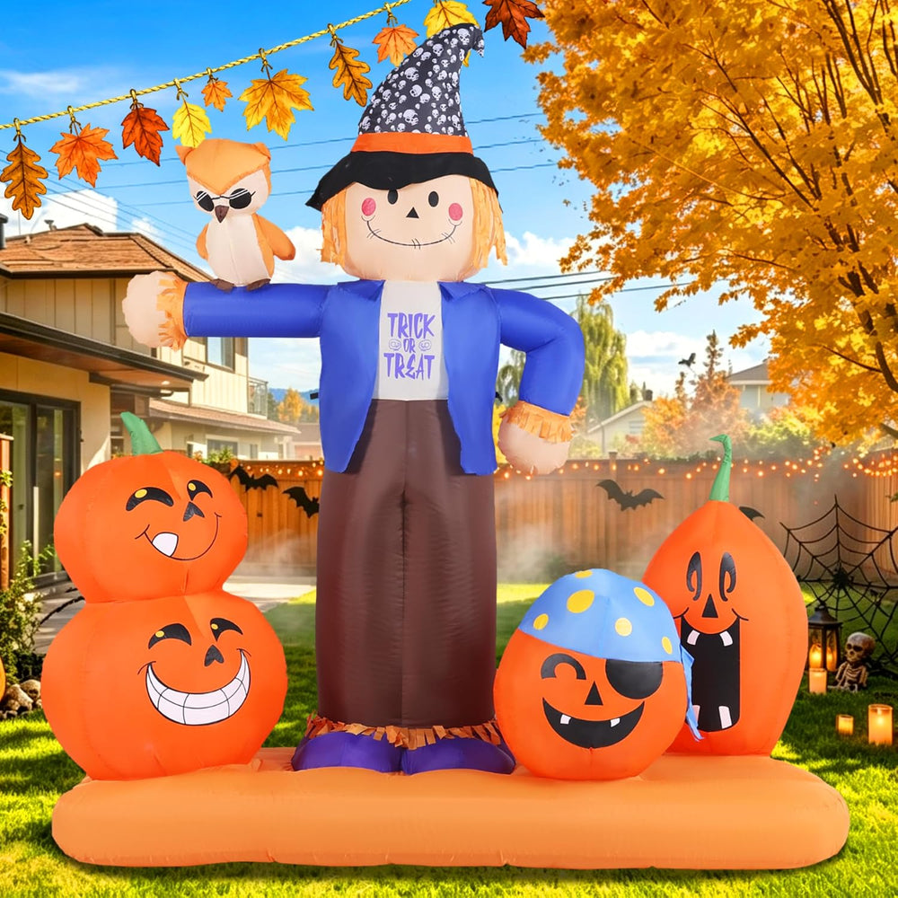 Halloween Inflatable Scarecrow with Pumpkins Owl Outdoor Decor