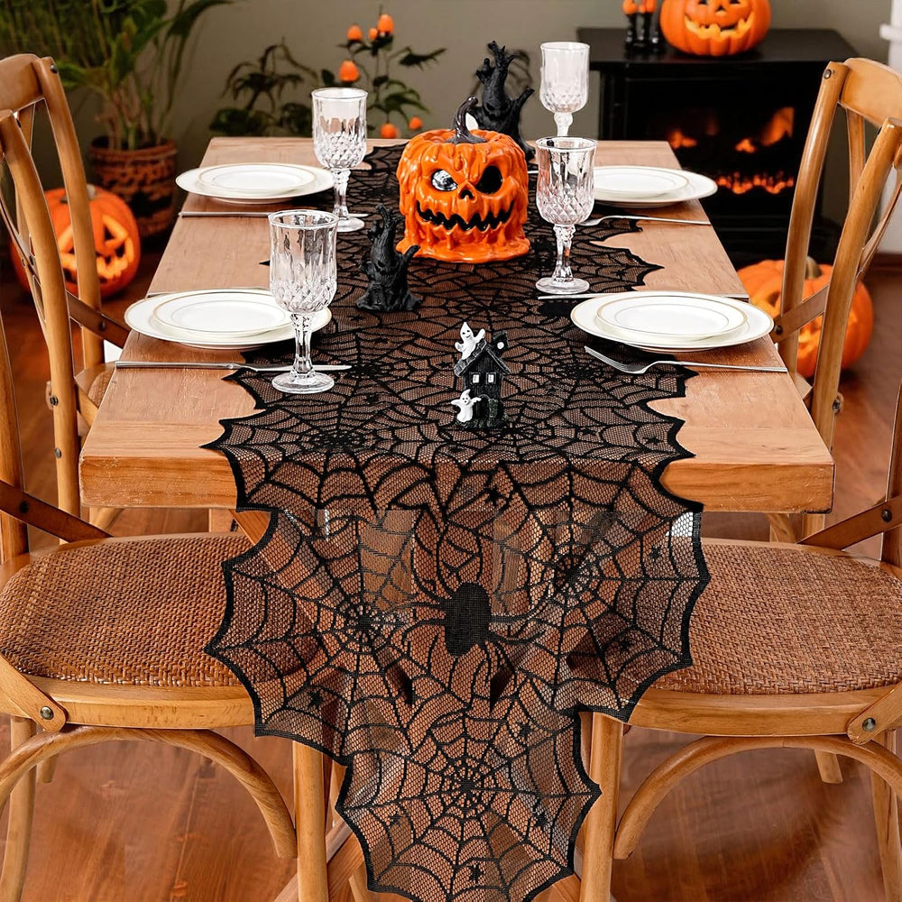 Halloween Table Runner Black Lace Spider Web Table Runner 6 Pack 18x72 Inch