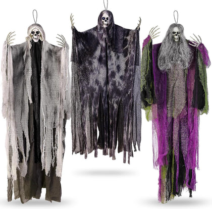 3PCS Hanging Halloween Skeleton Ghosts Decorations for Outdoor Indoor